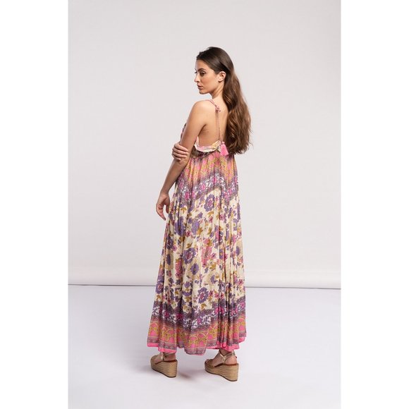 Boho Floral Print Lilac Maxi Dress - Picture 4 of 5